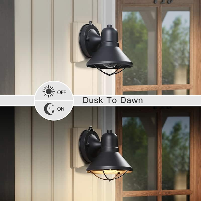 Black Outdoor Dusk to Dawn Wall Sconce Light - Set of 2