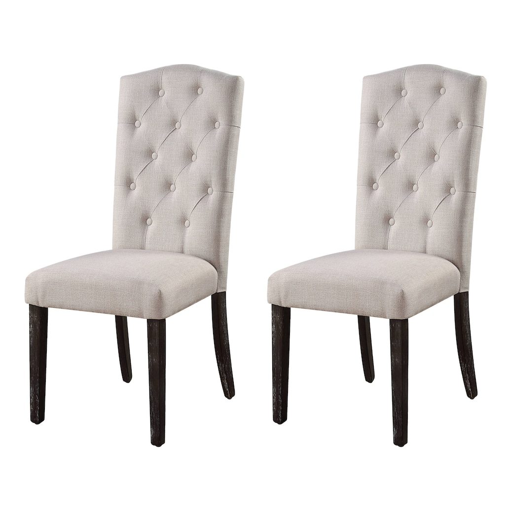 Beige and Weathered Espresso Tufted Back Side Chairs (Set of 2)