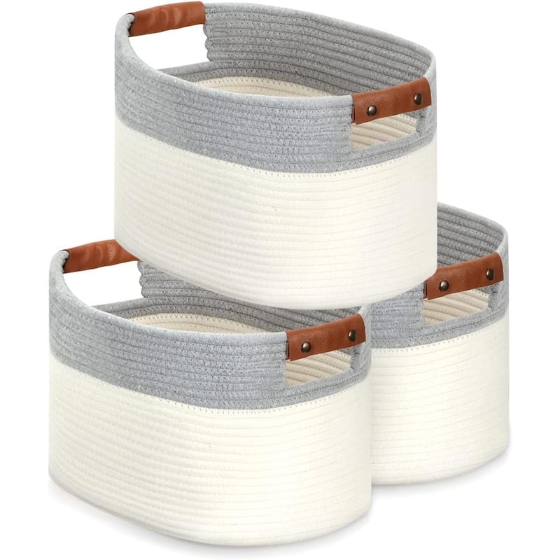 Woven Baskets for Storage Set of 3 - White