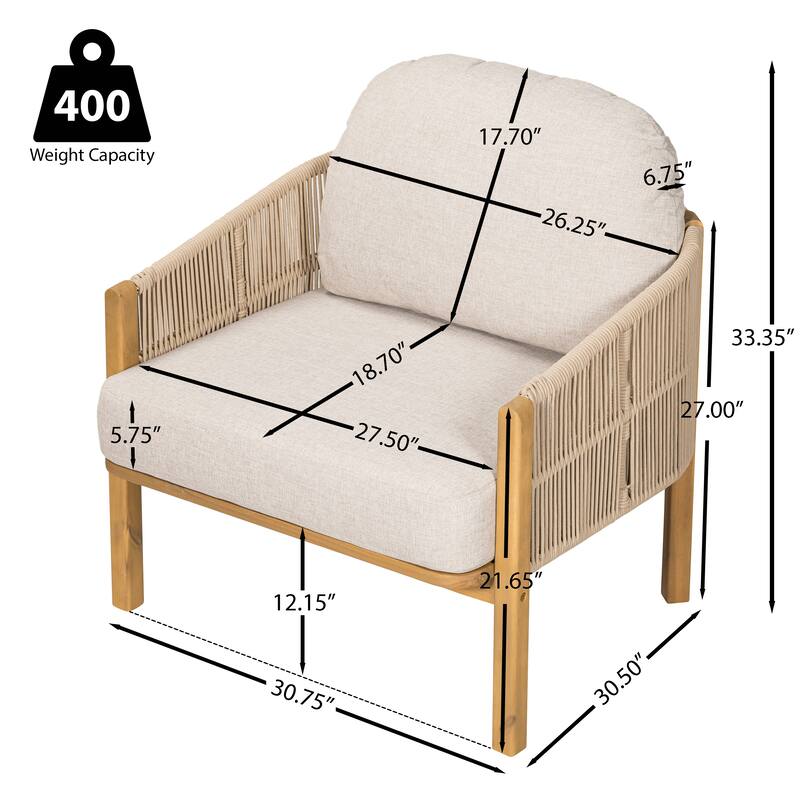 Christopher Knight Home - Ethan Outdoor Wood Club Chair with Rope and Cushion