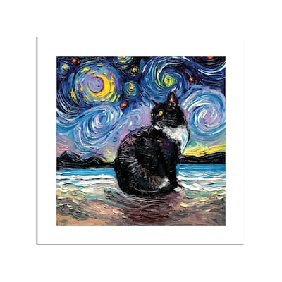 Tuxedo Cat Night II Fine Art Paper Print by Aja Trier - Multi