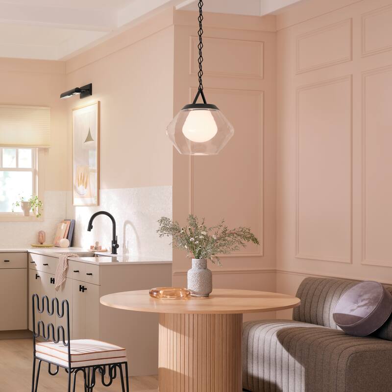 Kichler Lighting Nella 16 Inch 1 Light Pendant with Clear Outer Glass with Opal Interior Glass in Black - 12