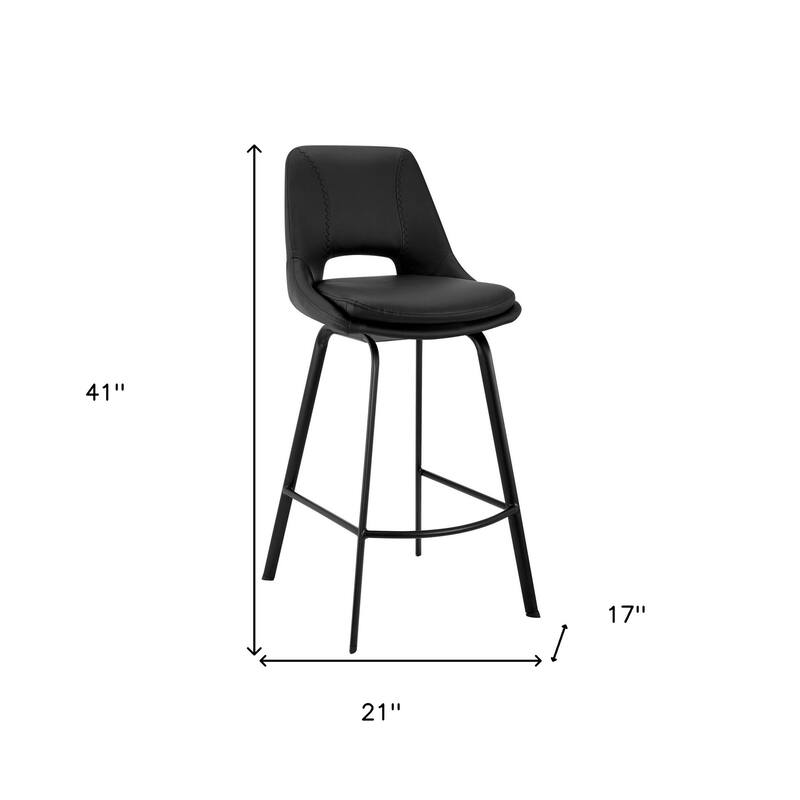 30 Inch Black Swivel Bar Stool with Backrest Faux Leather Bucket Seat and Iron Frame for Kitchen - 41”H x 17”W x 21”D