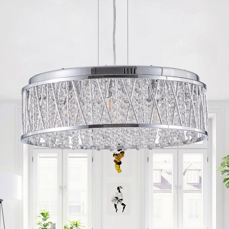 Modern Crystal Chandelier 18.9 Inches Round Ceiling Light Flush Mount Fixture