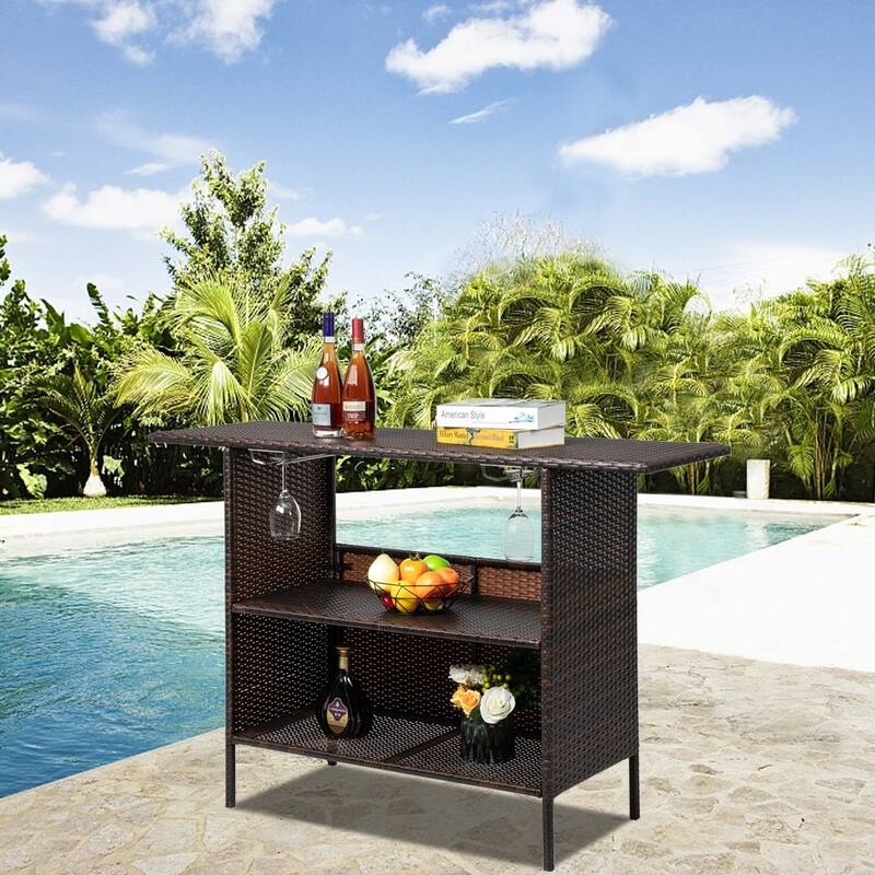 Outdoor Rattan 55 in. H Outdoor Bar Table with Cup Holders