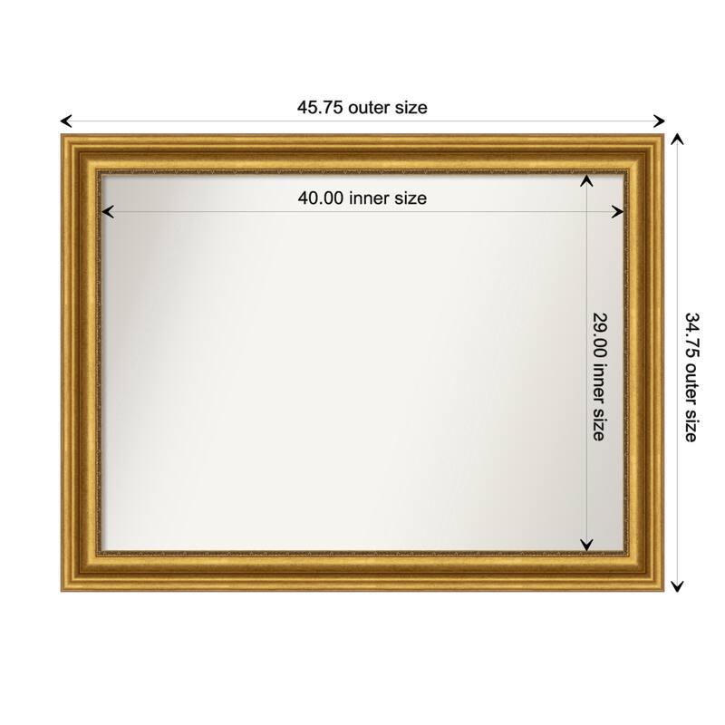 Parlor Gold Framed Non-Beveled Custom Wall Mirror, Bathroom Vanity Mirror - Outer Size: 45.75 x 34.75