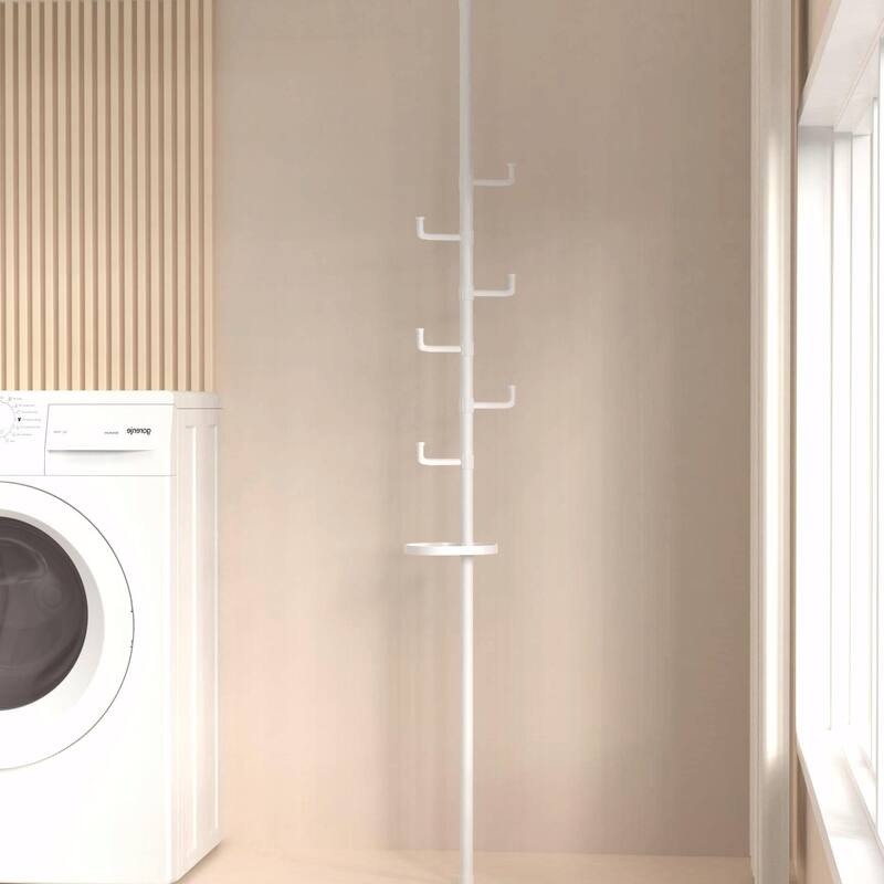 Adjustable Floor-to-Ceiling Drying Rack with Trays - White