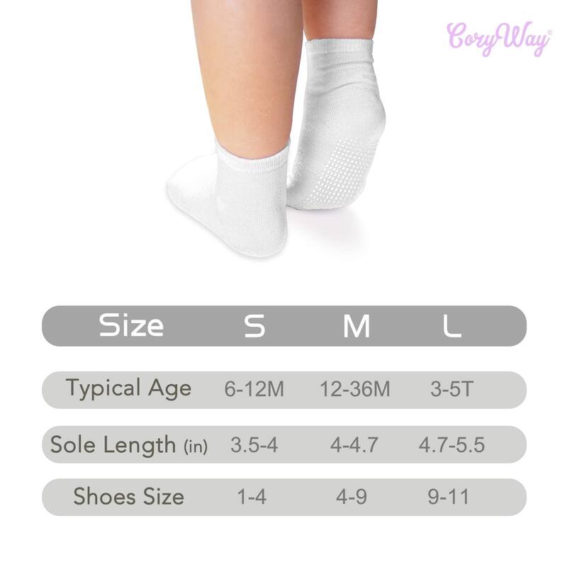 CozyWay 12 Pack with Grips for Toddlers Kids, Crew Socks, Unisex, White, 6 pair, Unisex