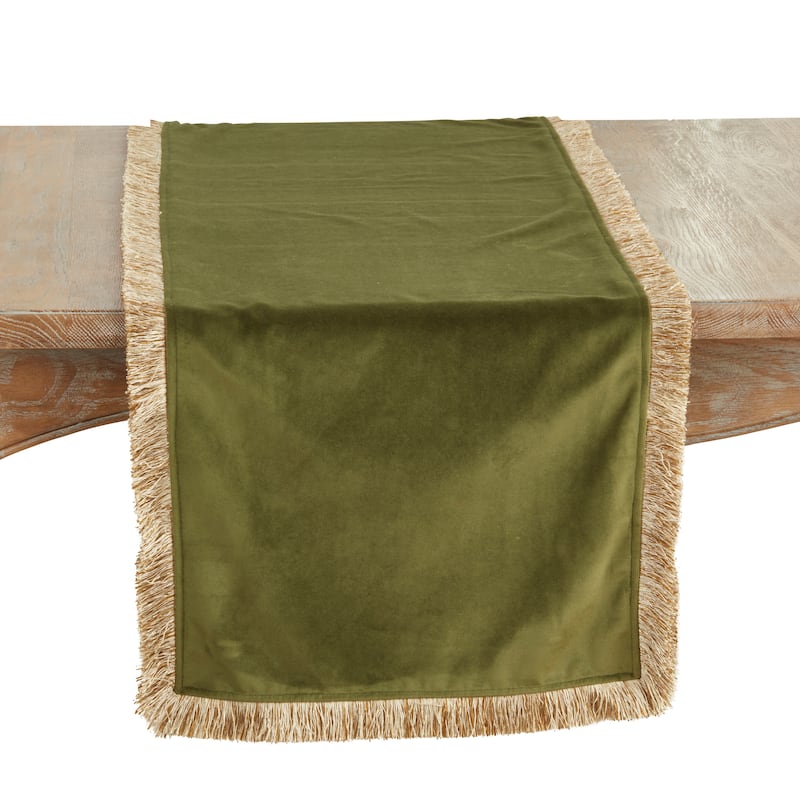 Velvet Fringe Table Runner - 16"x72" - Green