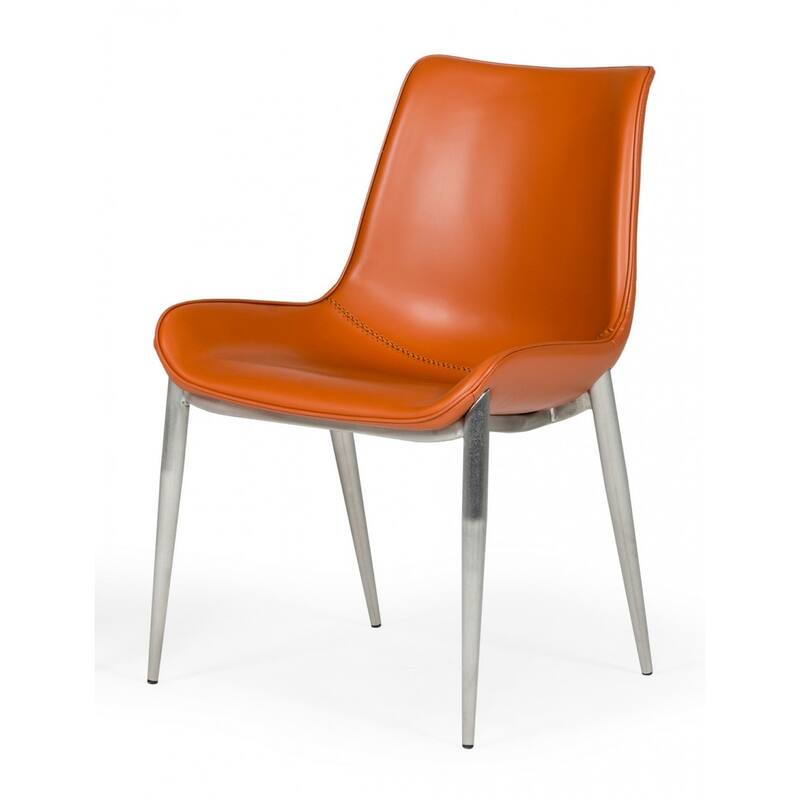 Set of Two Cognac Faux Leather Modern Dining Chairs