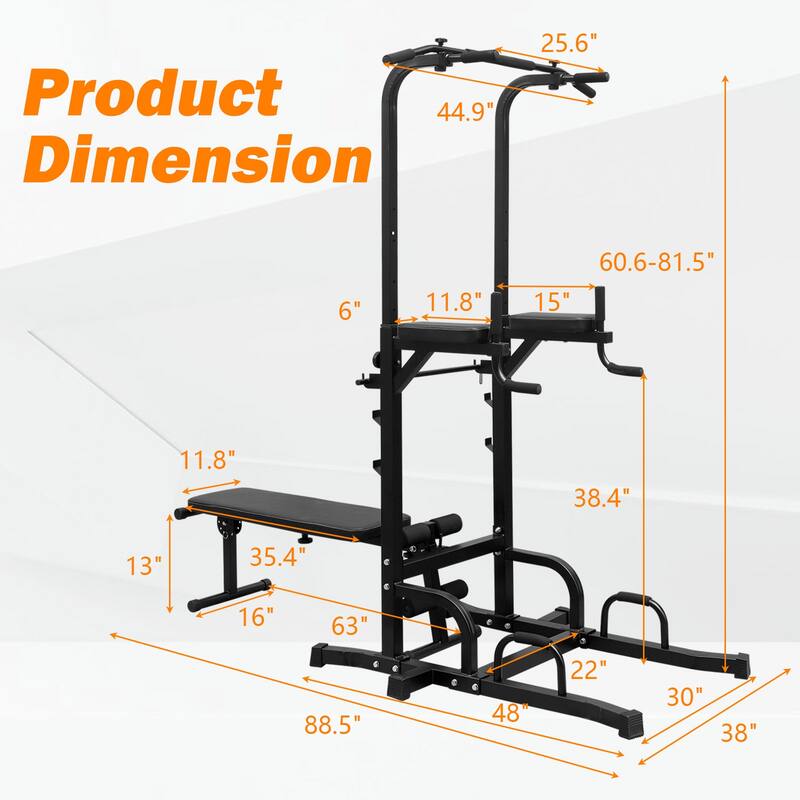 Power Tower with Bench Pull-Up Bar and Adjustable Height Dip Stand