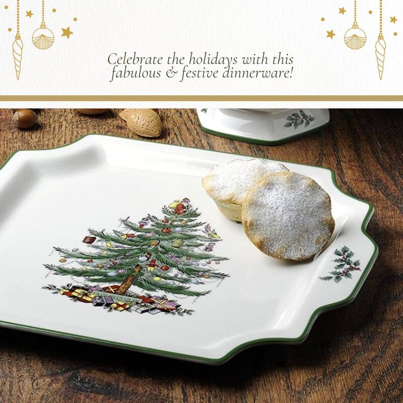 Spode Christmas Tree Square Handled Platter - 12.5 in