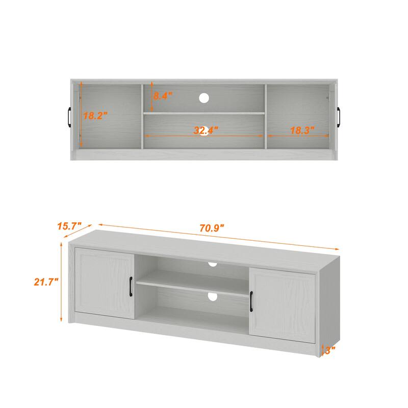 Modern TV Stand with Adjustable Shelf and Cabinet Doors, Media Console for 70” TV