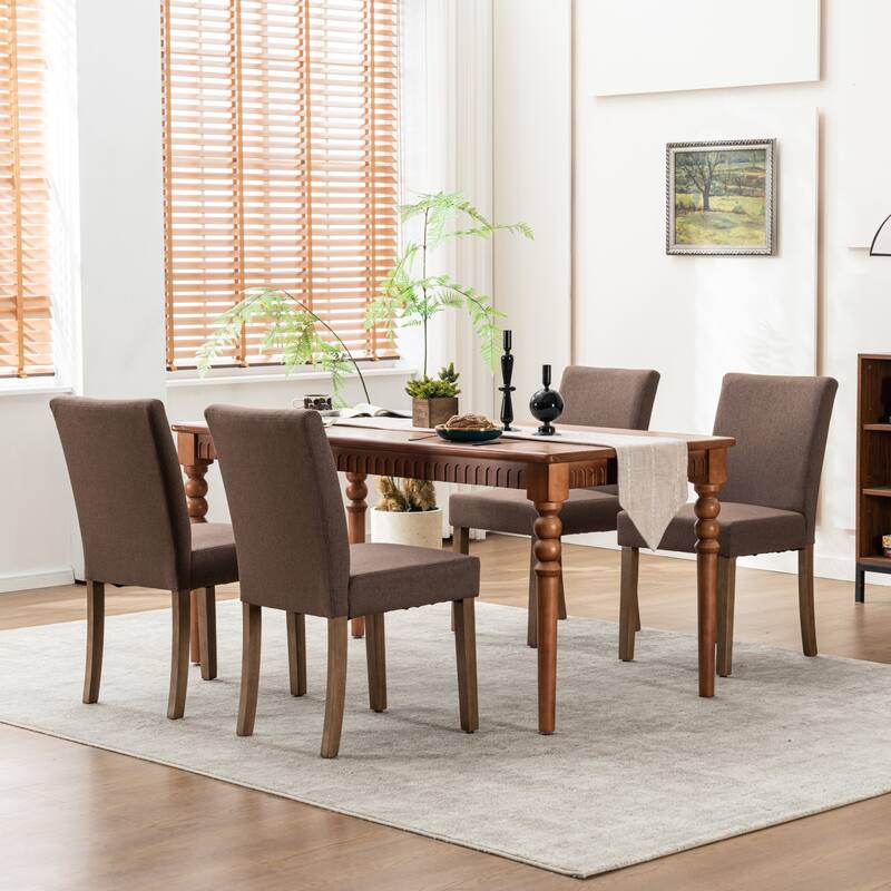 Upholstered Modern Dining Chairs, Linen Fabric Side Chairs Set of 2
