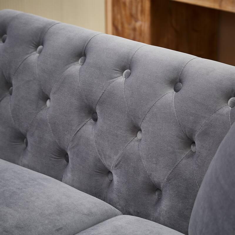 83.5" Mid Century Modern Tufted Velvet Symmetrical Corner Sectional Sofa for Living Room,Sofa-Deep Seating,Nailheads Desige