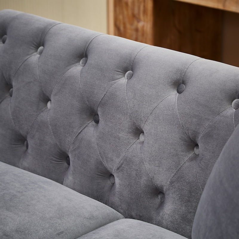 83.5" Velvet L-Shaped Sectional Sofa, 5-Seater Corner Couch with 3 Pillows