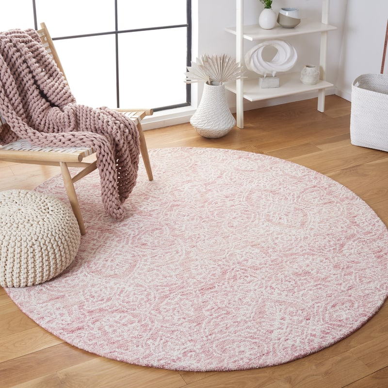 SAFAVIEH Handmade Metro Lorenzina French Country Wool Rug - 6' Round - Pink/Ivory - Round