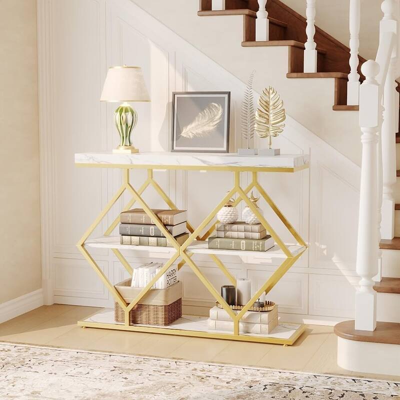 3-Tier Console Table, Entryway Table with Storage Shelf