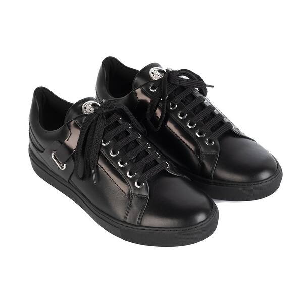 Shop Versace Collection Mens Black Leather Lace Up Low Top