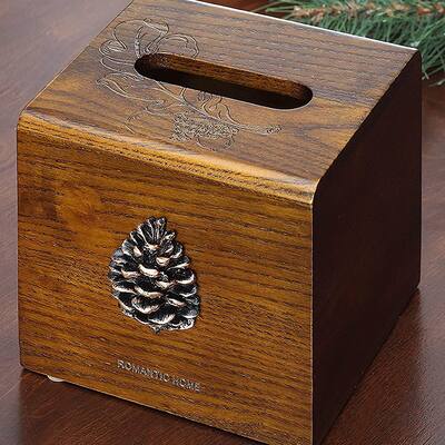 Solid Wooden Tissue Holder, Square Tissue Box Cover - Vintage Brown - 5.51" x 5.51" x 5.31"