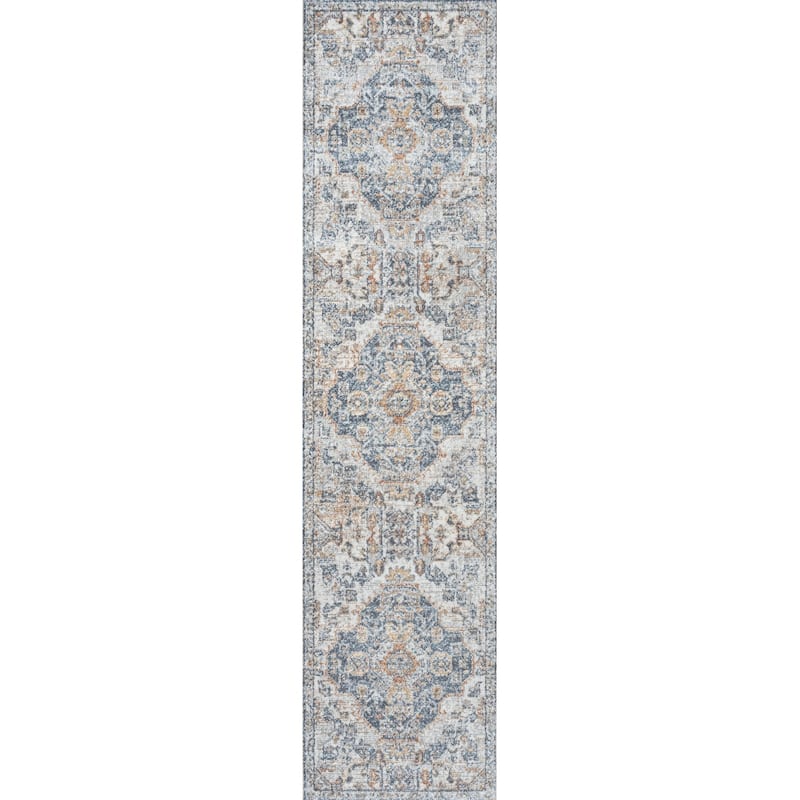 JONATHAN Y Brandy Bohemian Medallion Low-Pile Machine-Washable Cream/Terra Area Rug - 2 X 8 - Cream/Blue/Terra
