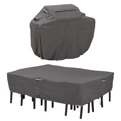 Ravenna Water-Resistant 58 Inch BBQ Grill Cover and 108 Inch Rectangular/Oval Patio Table & Chair Set Cover Bundle