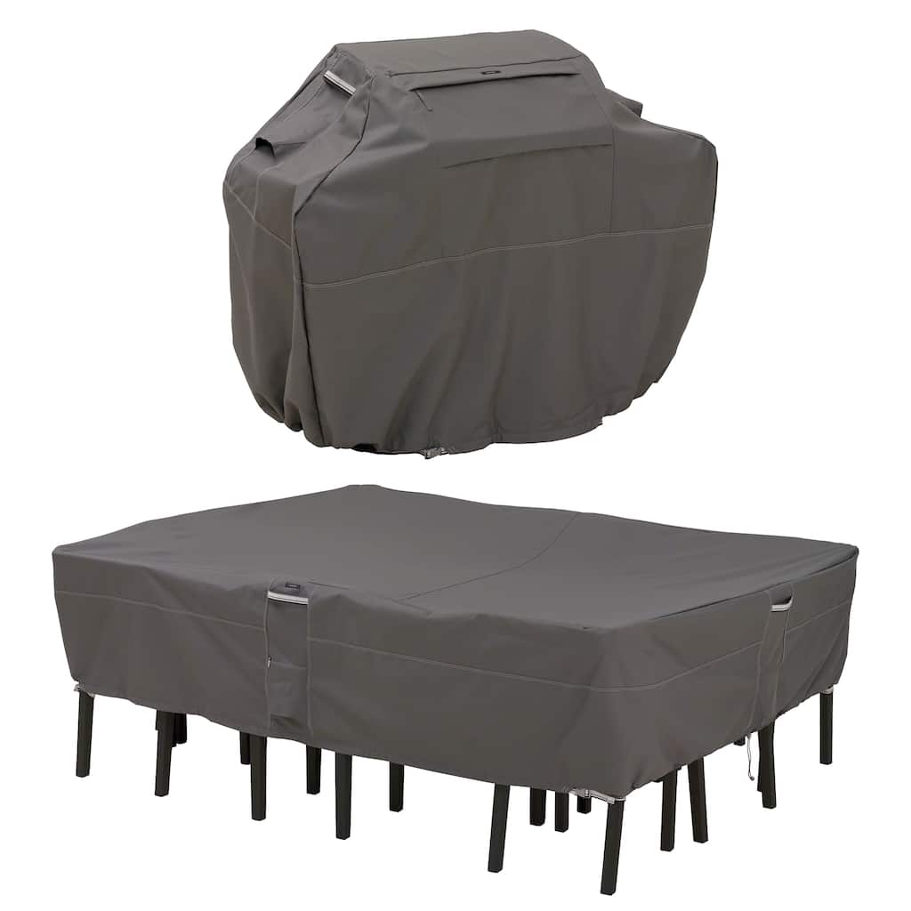 Ravenna Water-Resistant 58 Inch BBQ Grill Cover and 108 Inch Rectangular/Oval Patio Table & Chair Set Cover Bundle
