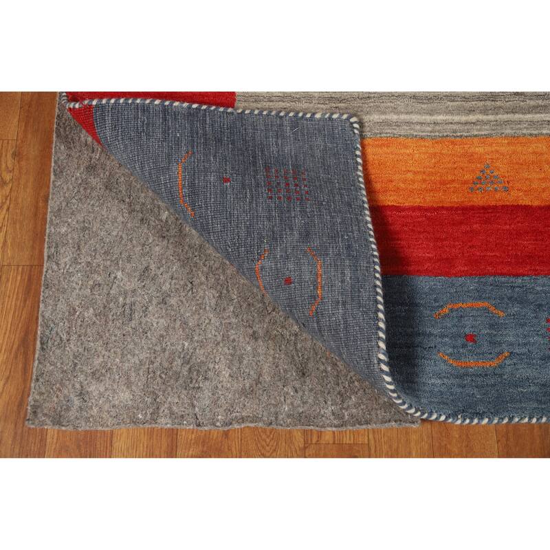 Hand Knotted Oriental 100% Wool Carpet Tribal Bordered Beige & Ivories Gabbeh Area Rug - 9' 9'' X 6' 8''