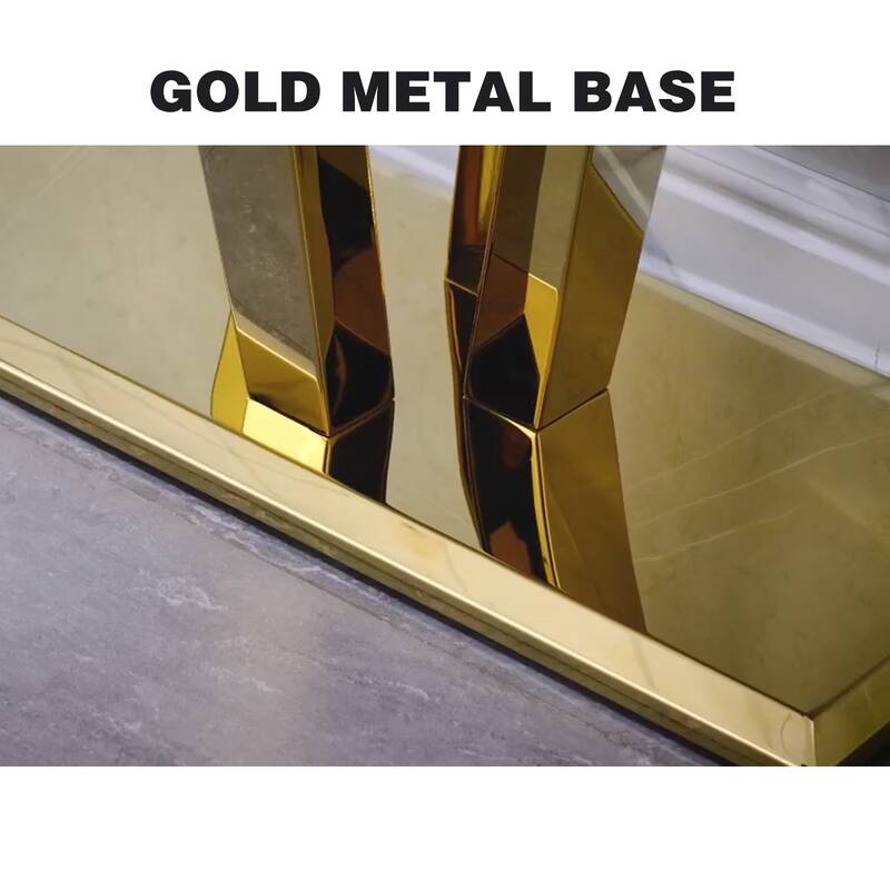 Luxury Rectangular Sofa Console Table Modern Living Room Entryway Table with Mirrored Gold Geometric Base