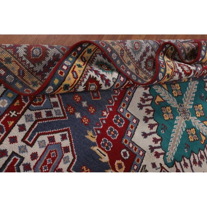 Geometric Kazak Area Rug Handmade Wool Carpet - 8'10" x 11'11"