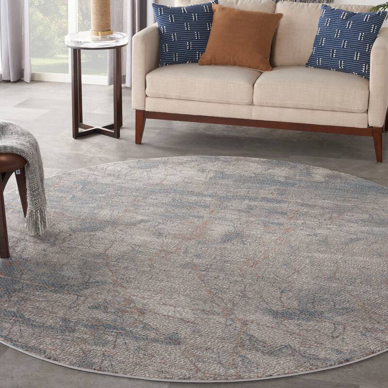 Nourison Rustic Textures Abstract Contemporary Area Rug - 7'10" Round - Light Grey/Blue - Rectangle