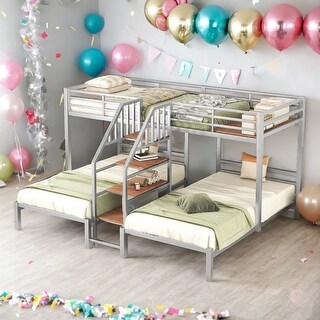 Twin over Twin & Twin Bunk Bed,Space Saving Design,Multiple Storage Space,No Box Spring Required,Easy Assembly,Silver