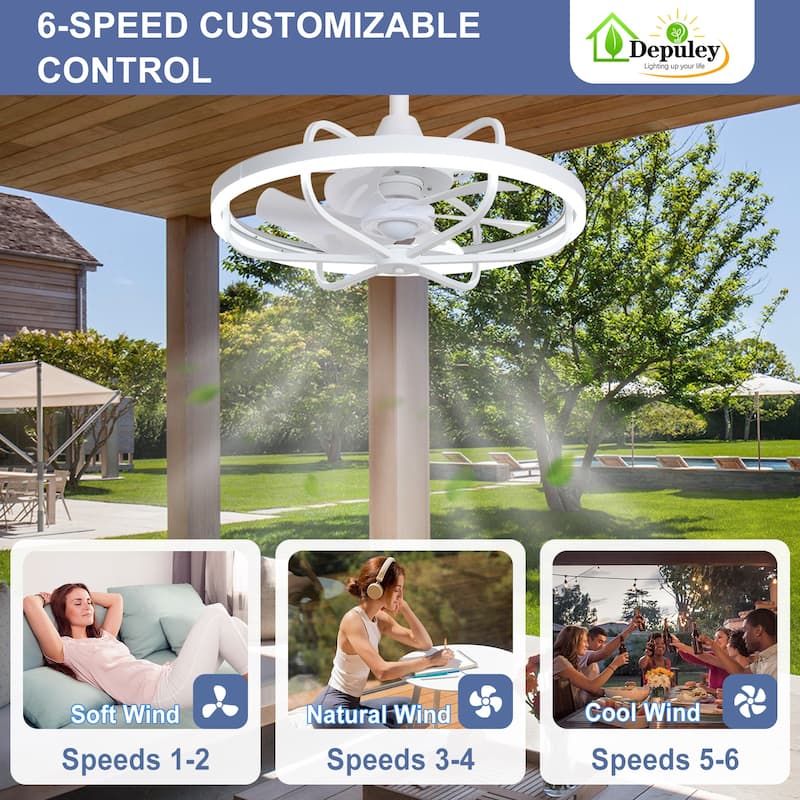 Waterproof Outdoor Ceiling Fan with Light - 20-Inch IP65 Plug-in, Remote App Control, 6-Speed Gazebo/Patio