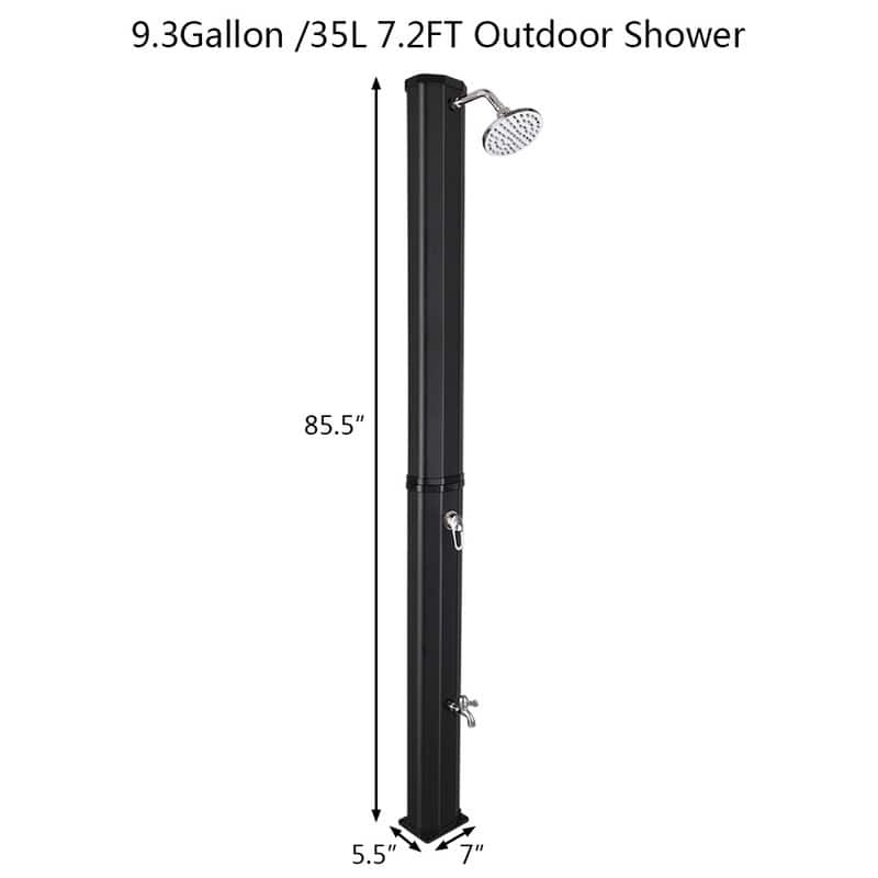 VINGLI Solar Heated Shower with Shower Head, Handhold/Foot Shower Tap for Outdoor Backyard Poolside Beach Pool Spa - 9.3 GAL - Black