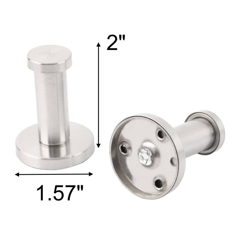 4pcs Stainless Steel Round Wall Mount Shower Robe Towel Hanger Hook - Silver Tone - 1.57" x 2"(Base D*H)