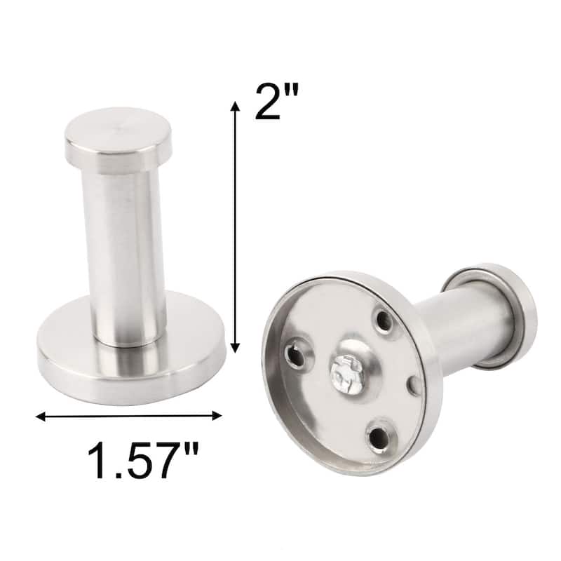 8pcs Stainless Steel Round Wall Mount Shower Robe Towel Hanger Hook - Silver Tone - 1.57" x 2"(Base D*H)