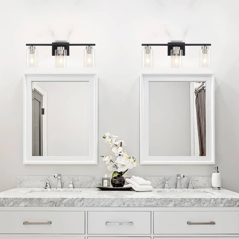 3-Light Wall Lights, Cylinder Bathroom Vanity Lights Glass Hallway Wall Sconces for Dining Room Living Room - W22.83"x H8.46"