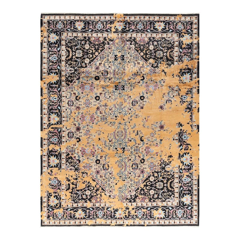 Ikat One-of-a-Kind Hand-Knotted Area Rug - Black, 9' 2" x 12' 3" - 9' 2" x 12' 3"