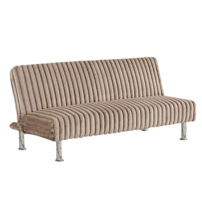 Hini Fold Out Futon Sofa Bed, Taupe Brown, Modern Chrome Metal Legs