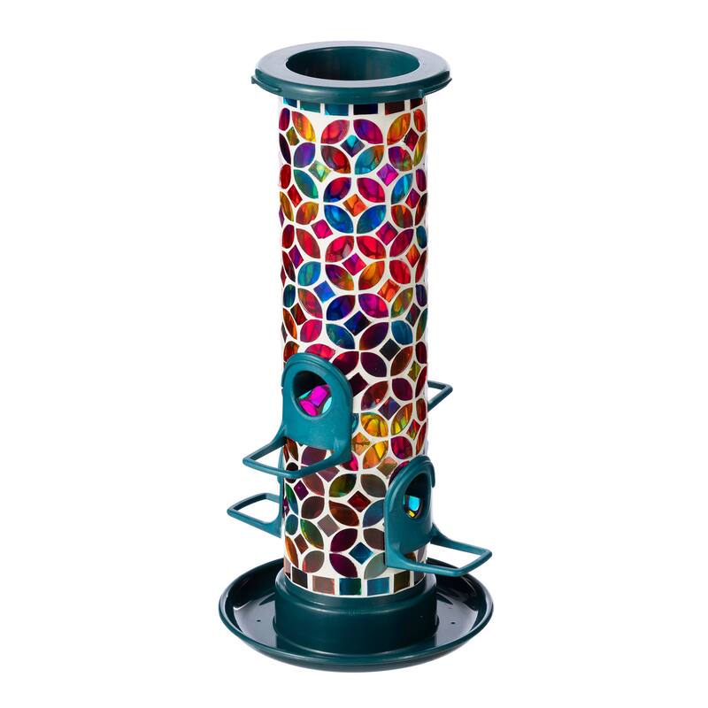 Glitzhome 20''H Tall Hanging Blue/Green Mosaic Birdfeeder