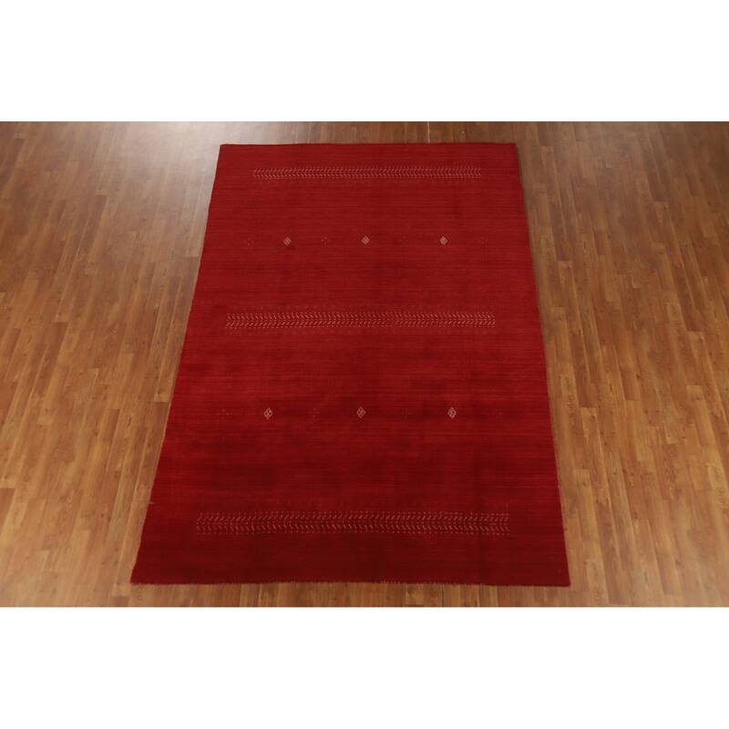 Hand Knotted Oriental 100% Wool Carpet Tribal Tribal Red Gabbeh Area Rug - 9' 7'' X 6' 7''
