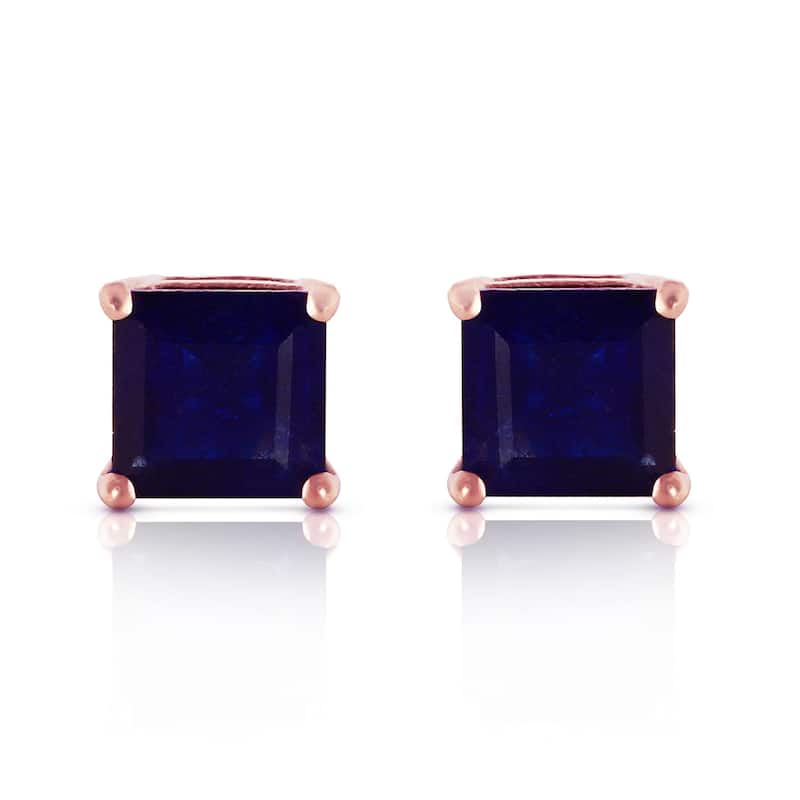 14K Solid Gold Elegant Stud Earrings Natural Sapphire Jewelry