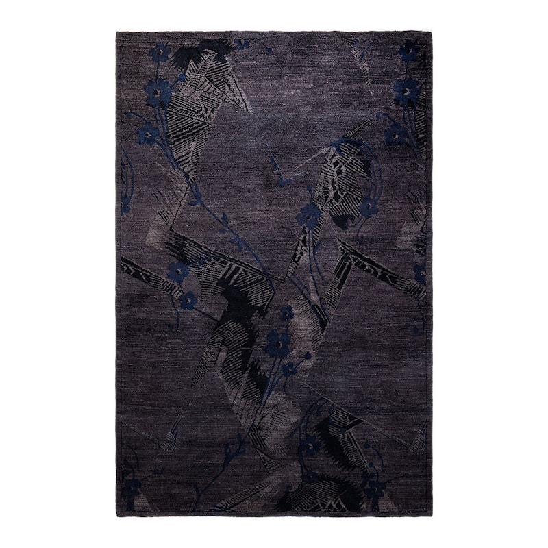 Overton Hand Knotted Wool Vintage Inspired Modern Contemporary Overdyed Charcoal Area Rug - 6' 0" x 8' 10"