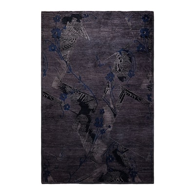 Overton Hand Knotted Wool Vintage Inspired Modern Contemporary Overdyed Charcoal Area Rug - 6' 0" x 8' 10"