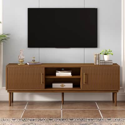 74.9" TV Stand with Vertical Striped Sliding Doors for Stylish Storage