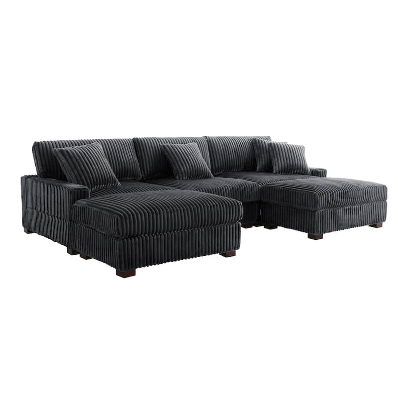 Mia 114" W Oversize Plush Corduroy Modular Sectional Sofa With Ottoman - 114" W