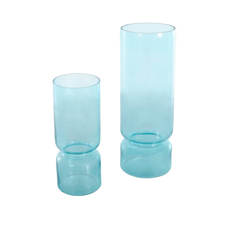 Blue or Green Glass Modern Round Vase (Set of 2)