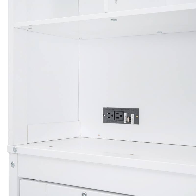 Queen Size Wall Bed with Top Shelves & USB, Space-Saving Foldable Cabinet Bed