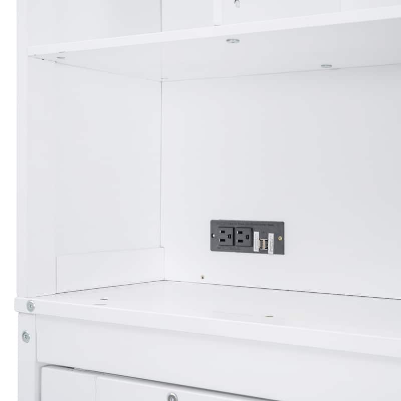 White Modern Queen Size Murphy Bed with Top Shelves