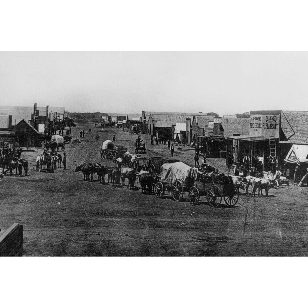 Busy Main Street Black and White Gallery Wrapped Canvas